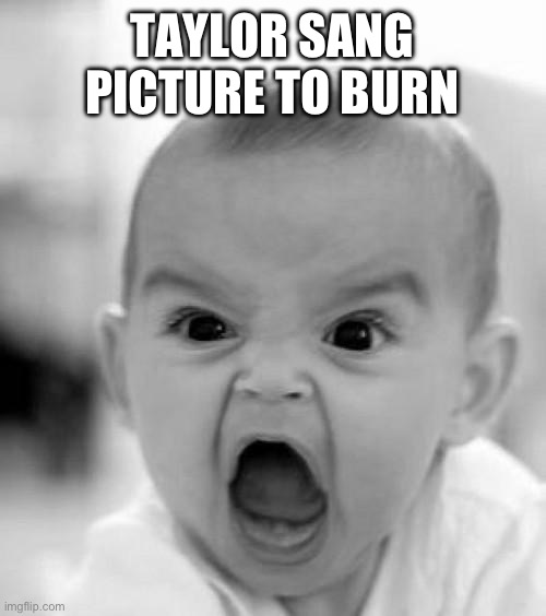 Mad at Taylor | TAYLOR SANG PICTURE TO BURN | image tagged in mad baby,taylor swift,picture to burn,eras tour | made w/ Imgflip meme maker