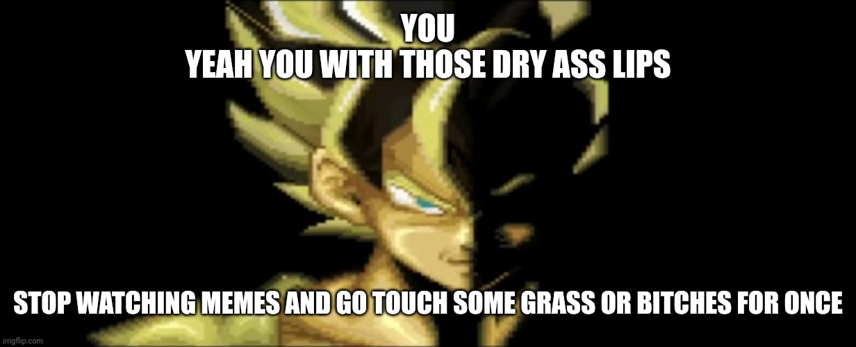 Goku is disappointed | YOU
YEAH YOU WITH THOSE DRY ASS LIPS; STOP WATCHING MEMES AND GO TOUCH SOME GRASS OR BITCHES FOR ONCE | image tagged in goku staring 2,goku | made w/ Imgflip meme maker