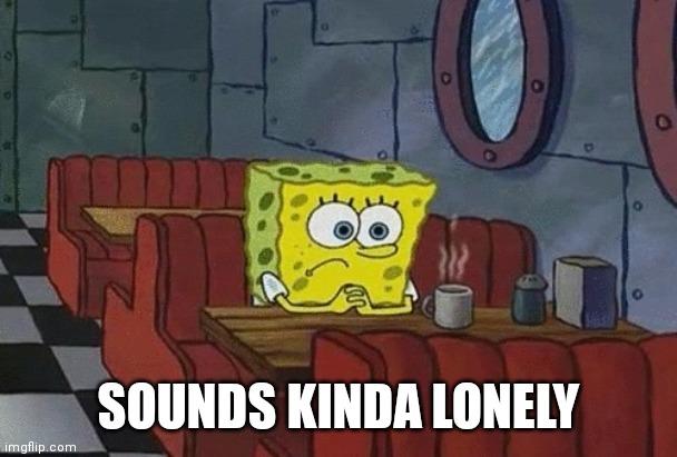 SpongeBob sitting alone | SOUNDS KINDA LONELY | image tagged in spongebob sitting alone | made w/ Imgflip meme maker