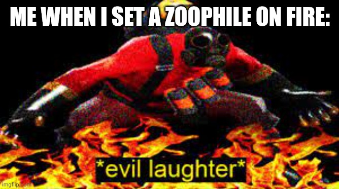 *evil laughter* | ME WHEN I SET A ZOOPHILE ON FIRE: | image tagged in evil laughter | made w/ Imgflip meme maker