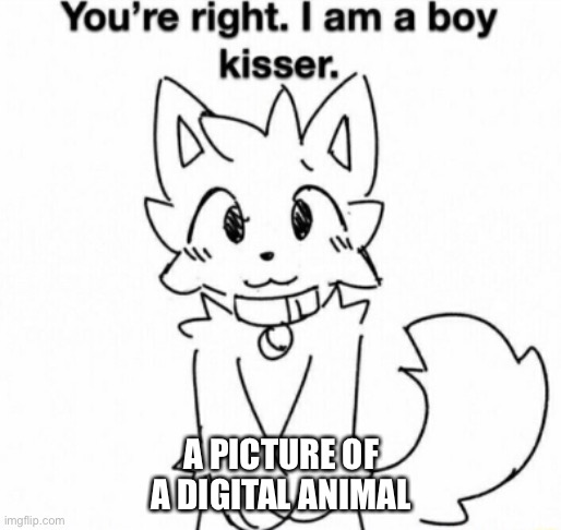 You're right. I am a boy kisser. | A PICTURE OF A DIGITAL ANIMAL | image tagged in you're right i am a boy kisser | made w/ Imgflip meme maker