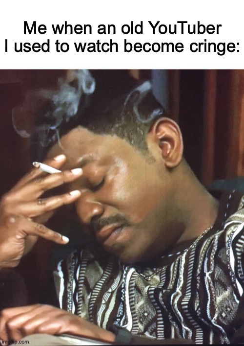 Why tf they become mega cringe | Me when an old YouTuber I used to watch become cringe: | image tagged in mekhi phifer | made w/ Imgflip meme maker
