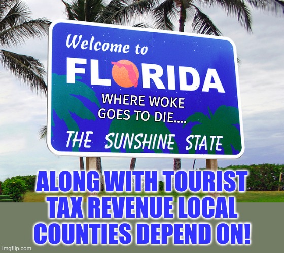 Florida | WHERE WOKE GOES TO DIE.... ALONG WITH TOURIST TAX REVENUE LOCAL COUNTIES DEPEND ON! | image tagged in florida | made w/ Imgflip meme maker