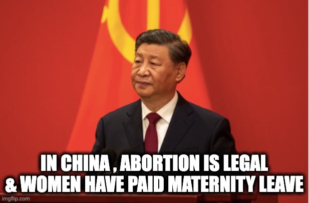 IN CHINA , ABORTION IS LEGAL & WOMEN HAVE PAID MATERNITY LEAVE | image tagged in memes,abortion rights,paid maternity leave,women's rights,equality | made w/ Imgflip meme maker