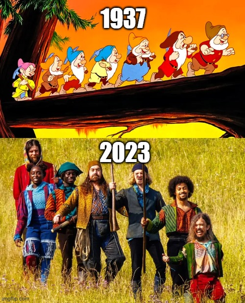 Snow White then and now | 1937; 2023 | image tagged in snow white,disney | made w/ Imgflip meme maker