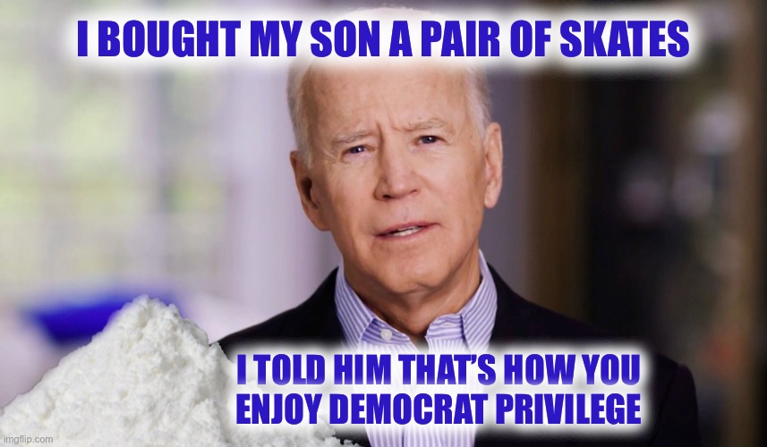 Courtesy of the Secret Service and FBI | I BOUGHT MY SON A PAIR OF SKATES; I TOLD HIM THAT’S HOW YOU 
ENJOY DEMOCRAT PRIVILEGE | image tagged in joe biden | made w/ Imgflip meme maker