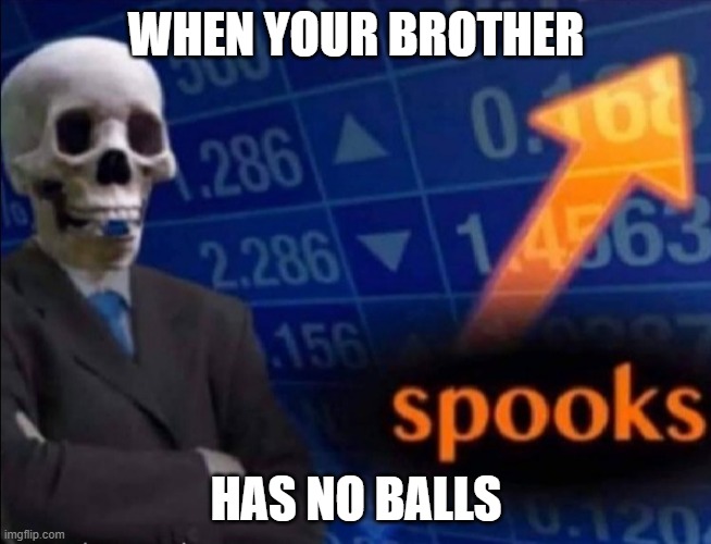 :) | WHEN YOUR BROTHER; HAS NO BALLS | image tagged in spooks | made w/ Imgflip meme maker