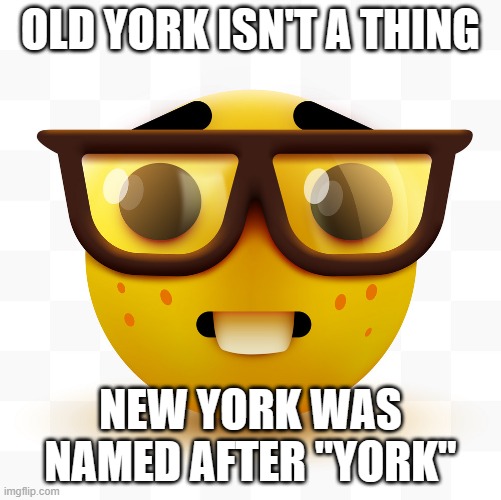 Nerd emoji | OLD YORK ISN'T A THING NEW YORK WAS NAMED AFTER "YORK" | image tagged in nerd emoji | made w/ Imgflip meme maker