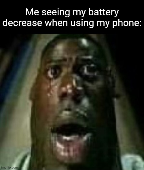 Very sad day | Me seeing my battery decrease when using my phone: | image tagged in horror | made w/ Imgflip meme maker