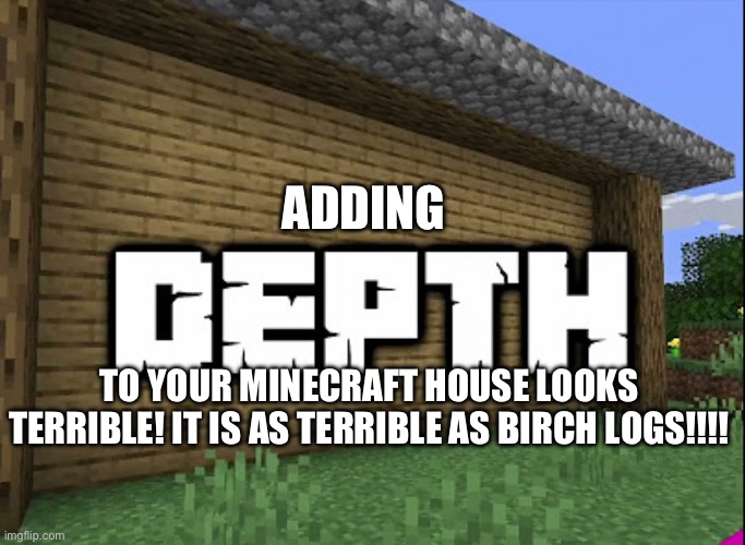 I AM NOT AN UNDERAGED USER!!! | ADDING; TO YOUR MINECRAFT HOUSE LOOKS TERRIBLE! IT IS AS TERRIBLE AS BIRCH LOGS!!!! | image tagged in memes,minecraft,oh wow are you actually reading these tags,stop reading the tags,why are you reading the tags | made w/ Imgflip meme maker