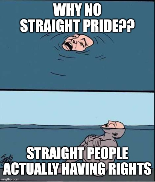 This is dumb | WHY NO STRAIGHT PRIDE?? STRAIGHT PEOPLE ACTUALLY HAVING RIGHTS | image tagged in crying guy drowning | made w/ Imgflip meme maker