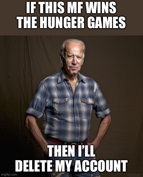 Raising the stakes | IF THIS MF WINS THE HUNGER GAMES; THEN I’LL DELETE MY ACCOUNT | image tagged in ai biden | made w/ Imgflip meme maker