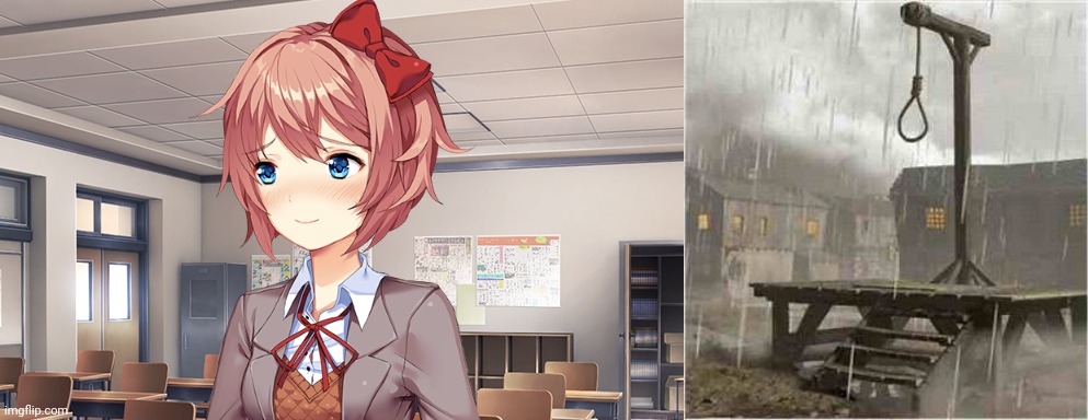 image tagged in blushing sayori,gallows | made w/ Imgflip meme maker