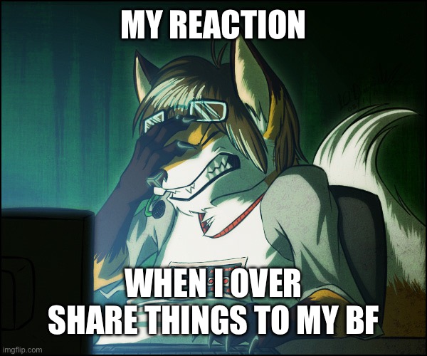 … | MY REACTION; WHEN I OVER SHARE THINGS TO MY BF | image tagged in lgbtq,furry,furries,the furry fandom,weeee | made w/ Imgflip meme maker