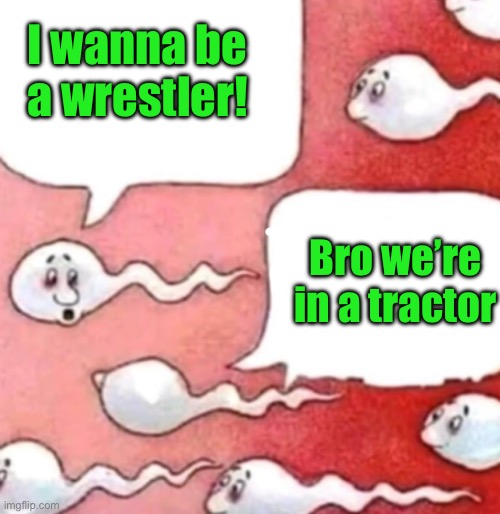 Sperm conversation | I wanna be a wrestler! Bro we’re in a tractor | image tagged in sperm conversation | made w/ Imgflip meme maker