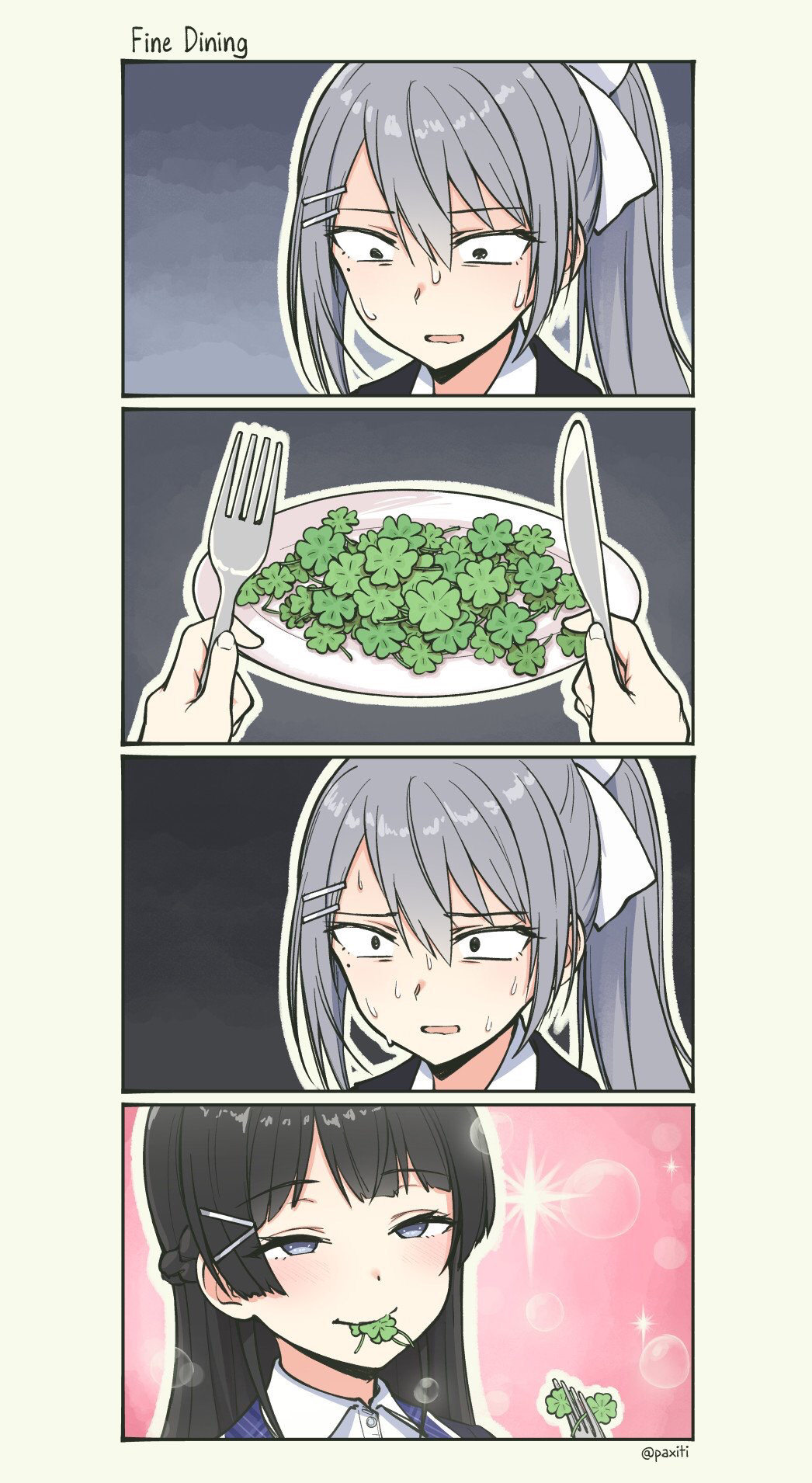 Anime girl eating clovers Blank Meme Template