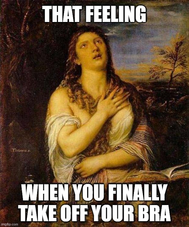 Feels good | THAT FEELING; WHEN YOU FINALLY
TAKE OFF YOUR BRA | image tagged in that feeling when | made w/ Imgflip meme maker