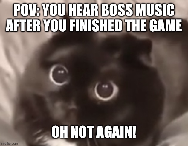 Well here we go again | POV: YOU HEAR BOSS MUSIC AFTER YOU FINISHED THE GAME; OH NOT AGAIN! | image tagged in oh no | made w/ Imgflip meme maker
