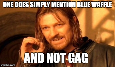 ONE DOES SIMPLY MENTION BLUE WAFFLE AND NOT GAG | image tagged in memes,one does not simply | made w/ Imgflip meme maker
