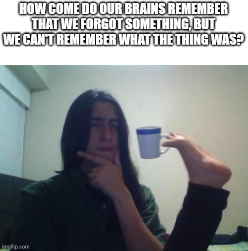 Hmmmm | HOW COME DO OUR BRAINS REMEMBER THAT WE FORGOT SOMETHING, BUT WE CAN'T REMEMBER WHAT THE THING WAS? | image tagged in hmmmm | made w/ Imgflip meme maker
