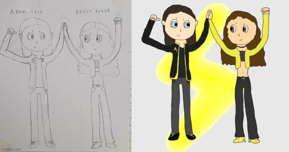 Adam Cole and Dr Britt Baker from AEW (pencil sketch and final digital drawing) | image tagged in aew,wrestling,drawing,why are you reading this | made w/ Imgflip meme maker