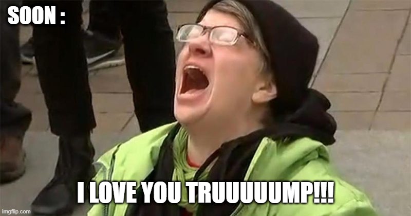 crying liberal | SOON :; I LOVE YOU TRUUUUUMP!!! | image tagged in crying liberal | made w/ Imgflip meme maker