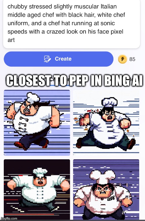 AI peppino | CLOSEST TO PEP IN BING AI | image tagged in ai,peppino,pizza tower | made w/ Imgflip meme maker