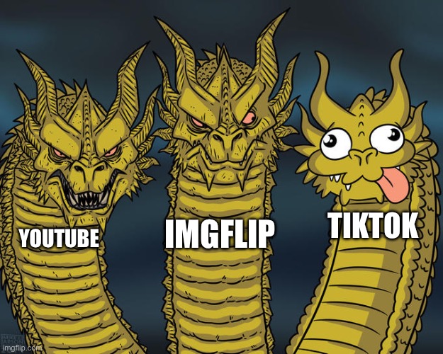 . | TIKTOK; IMGFLIP; YOUTUBE | image tagged in three-headed dragon | made w/ Imgflip meme maker