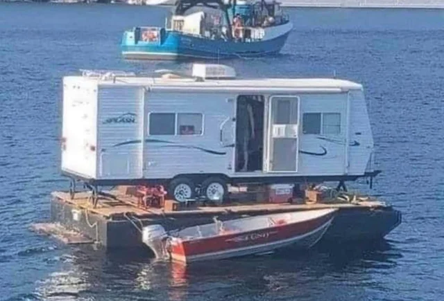 Camper on Barge Blank Meme Template