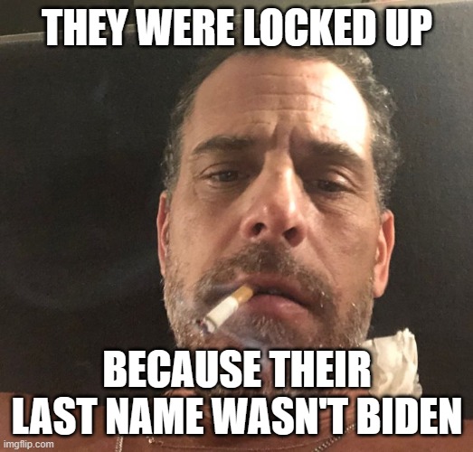 Hunter Biden | THEY WERE LOCKED UP BECAUSE THEIR LAST NAME WASN'T BIDEN | image tagged in hunter biden | made w/ Imgflip meme maker