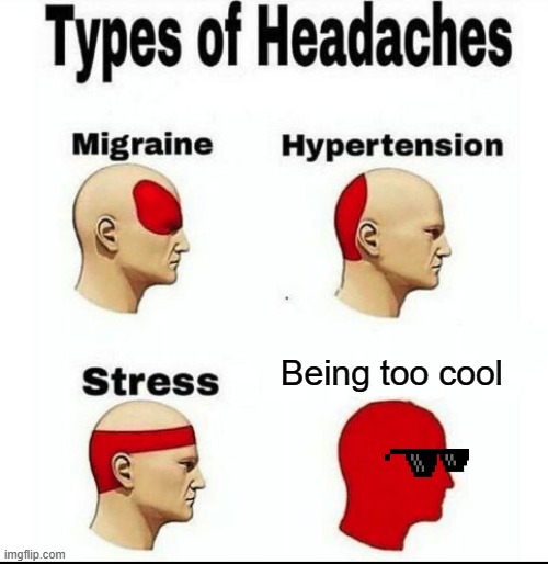 WARNING: DON'T  BE TOO COOL | Being too cool | image tagged in types of headaches meme | made w/ Imgflip meme maker