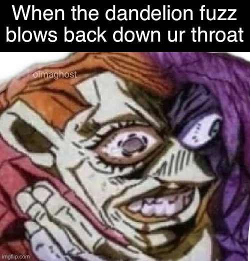 God save you if this happens. I’ve done it twice | When the dandelion fuzz blows back down ur throat | image tagged in dippio choking | made w/ Imgflip meme maker