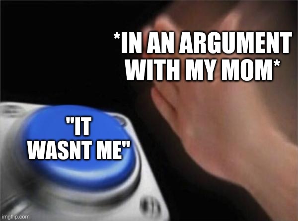 Blank Nut Button | *IN AN ARGUMENT WITH MY MOM*; "IT WASNT ME" | image tagged in memes,blank nut button | made w/ Imgflip meme maker