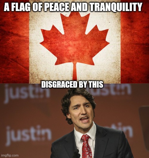 A FLAG OF PEACE AND TRANQUILITY; DISGRACED BY THIS | image tagged in canada,justin trudeau | made w/ Imgflip meme maker