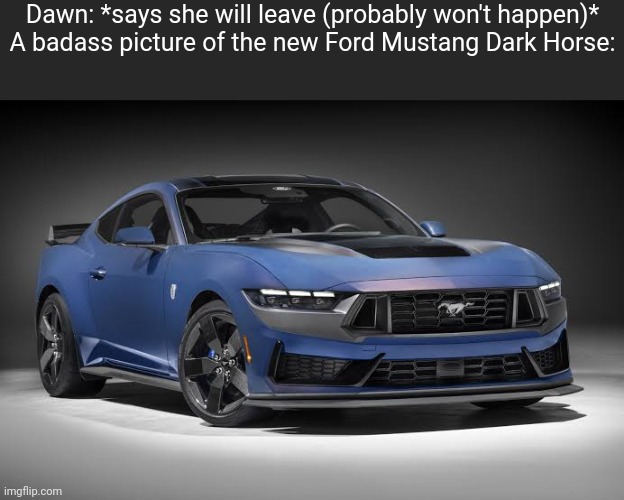 Dawn: *says she will leave (probably won't happen)*
A badass picture of the new Ford Mustang Dark Horse: | made w/ Imgflip meme maker