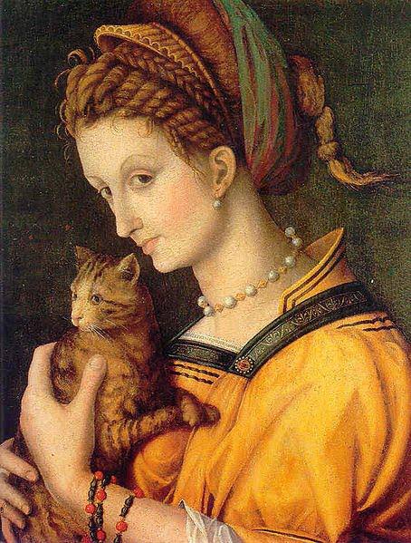 Mujer con gato pintura antigua woman with cat old paint Blank Meme Template