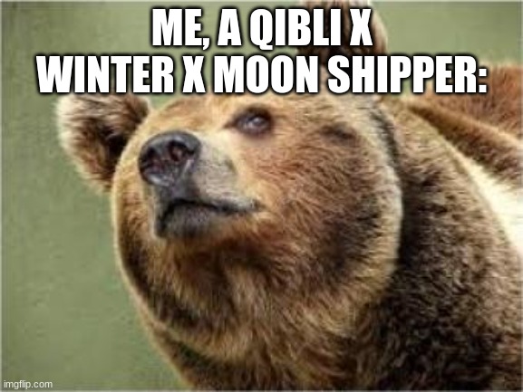 Smug Bear Meme | ME, A QIBLI X WINTER X MOON SHIPPER: | image tagged in memes,smug bear | made w/ Imgflip meme maker