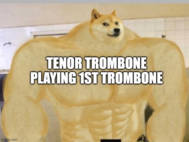 Buff Doge | TENOR TROMBONE PLAYING 1ST TROMBONE | image tagged in buff doge | made w/ Imgflip meme maker