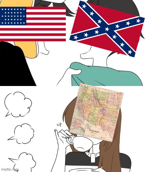 How the hell was California not affected | image tagged in emirichu sipping tea,american civil war | made w/ Imgflip meme maker