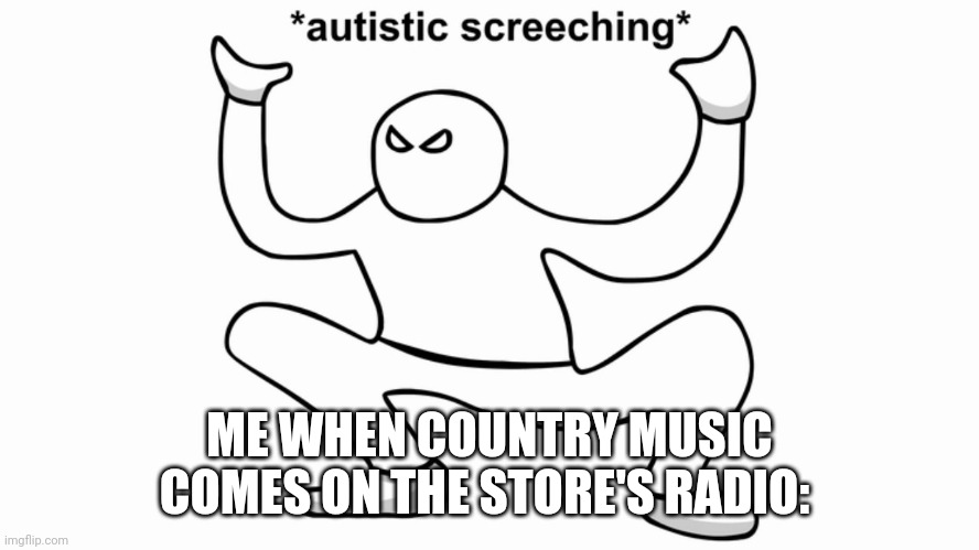 Autistic screeching | ME WHEN COUNTRY MUSIC COMES ON THE STORE'S RADIO: | image tagged in autistic screeching | made w/ Imgflip meme maker