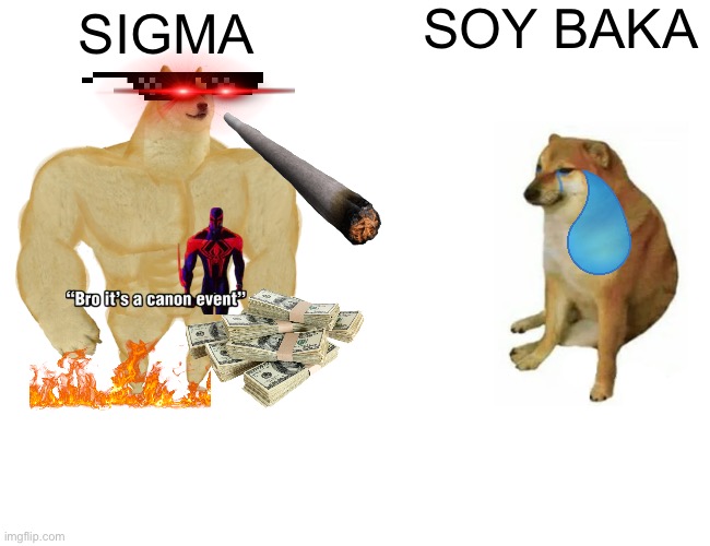 Men used to go to WAR | SOY BAKA; SIGMA | image tagged in memes,buff doge vs cheems | made w/ Imgflip meme maker
