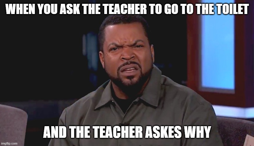 bruh what do you think | WHEN YOU ASK THE TEACHER TO GO TO THE TOILET; AND THE TEACHER ASKES WHY | image tagged in really ice cube | made w/ Imgflip meme maker