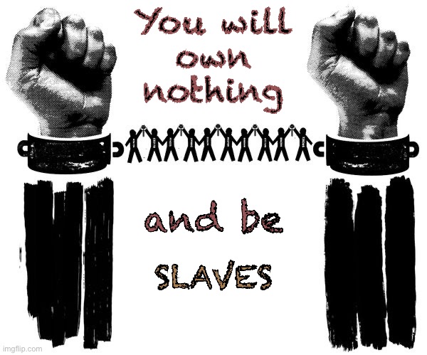 You deserve what you tolerate | You will
own
nothing; and be; SLAVES | image tagged in memes,great reset,bullshit,why do so many roll over,i m going down fighting,fjb voters kissmyass | made w/ Imgflip meme maker