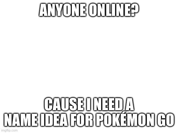 ANYONE ONLINE? CAUSE I NEED A NAME IDEA FOR POKÉMON GO | made w/ Imgflip meme maker