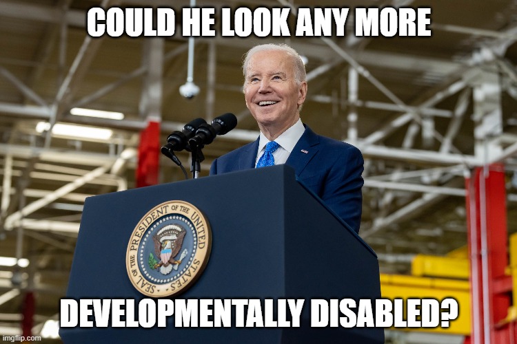 DD | COULD HE LOOK ANY MORE; DEVELOPMENTALLY DISABLED? | image tagged in potus,joe,joe biden,biden,dementia,disabled | made w/ Imgflip meme maker