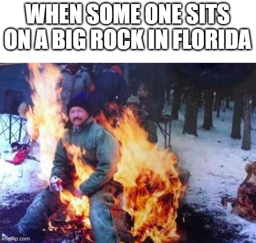 Wear a lot of sunscreen when visiting Florida | WHEN SOME ONE SITS ON A BIG ROCK IN FLORIDA | image tagged in memes,ligaf,florida,hot | made w/ Imgflip meme maker