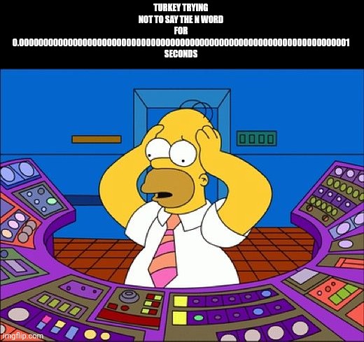 Confused Homer | TURKEY TRYING NOT TO SAY THE N WORD FOR 0.00000000000000000000000000000000000000000000000000000000000000000001 SECONDS | image tagged in confused homer | made w/ Imgflip meme maker