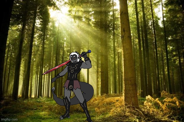 POV: you(r oc) see this guy practicing in the woods alone | image tagged in sunlit forest | made w/ Imgflip meme maker