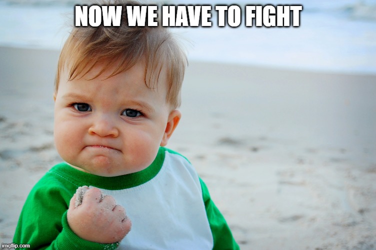 Fighting baby | NOW WE HAVE TO FIGHT | image tagged in fight,baby,don't diss deli trays | made w/ Imgflip meme maker