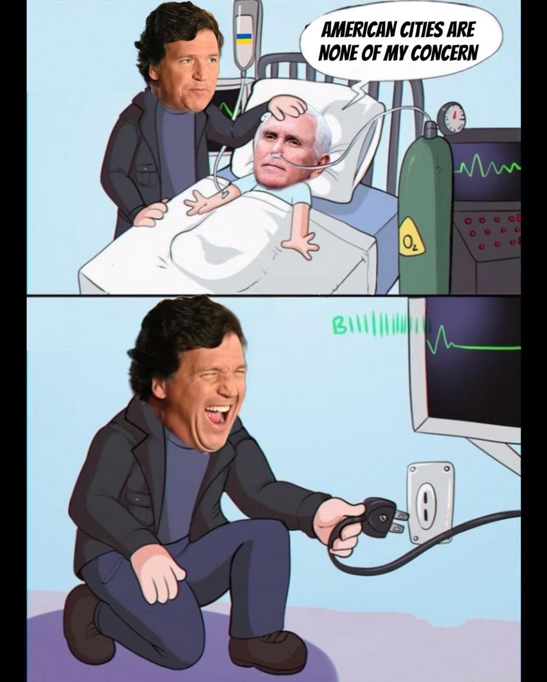 Doctor Tucker Pulls the Plug. | image tagged in tucker carlson,beam me up scotty,why aliens won't talk to us,mike pence,father unplugs life support | made w/ Imgflip meme maker